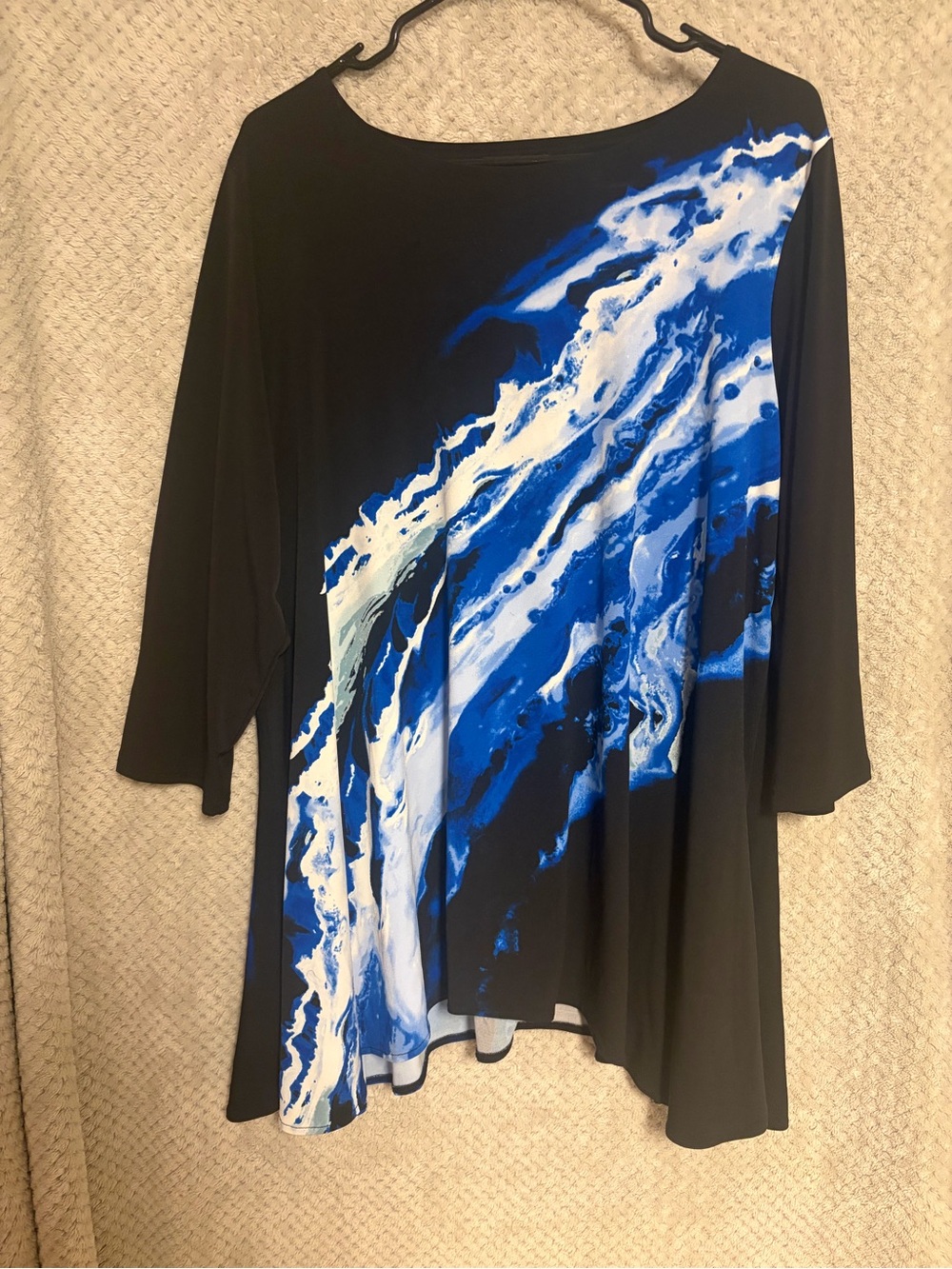 Alfani Black Tunic with Blue & White Abstract Swirl